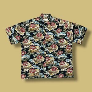 Vintage Hawaiian Shirt Pierre Cardin Aloha Print Surf Tropical Button Up Cotton